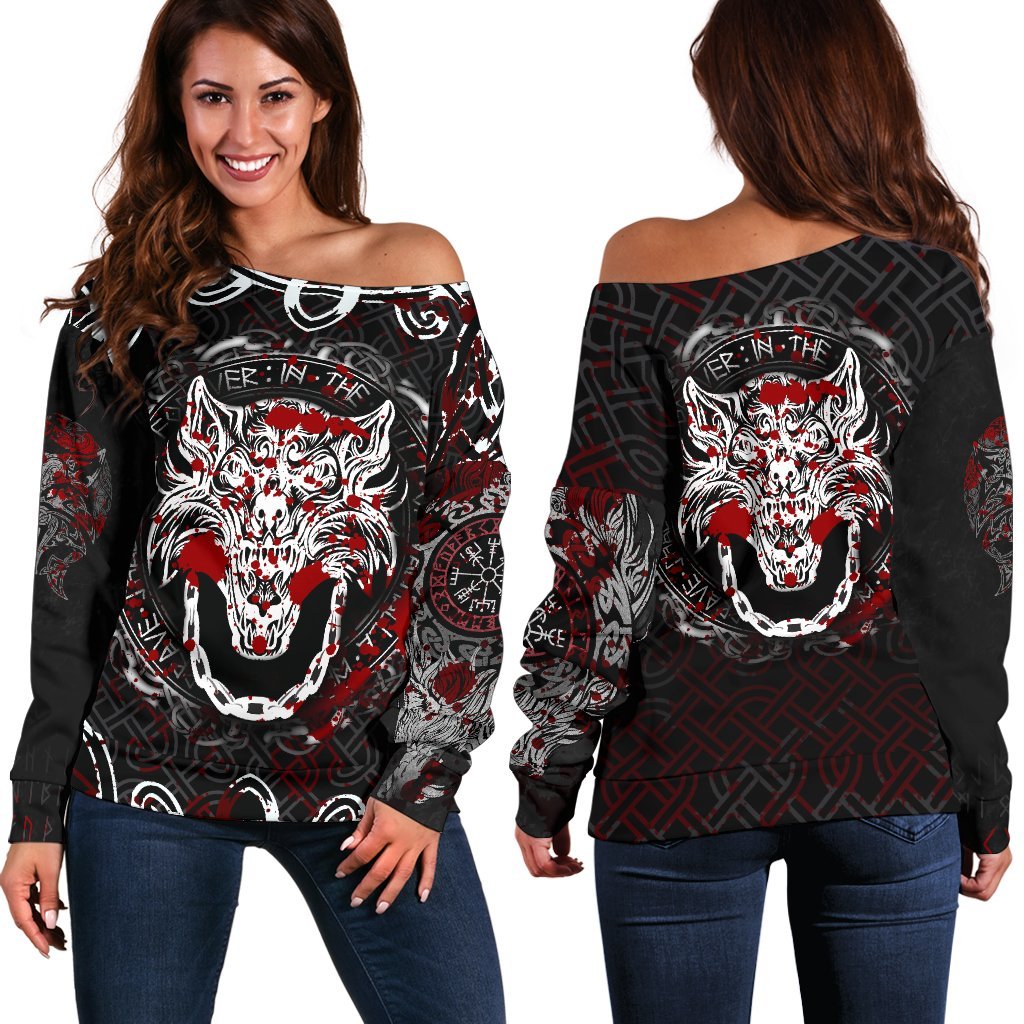 Viking Women's Off Shoulder Sweater - Fenrir Viking Blood 3D RLT12 - Wonder Print Shop