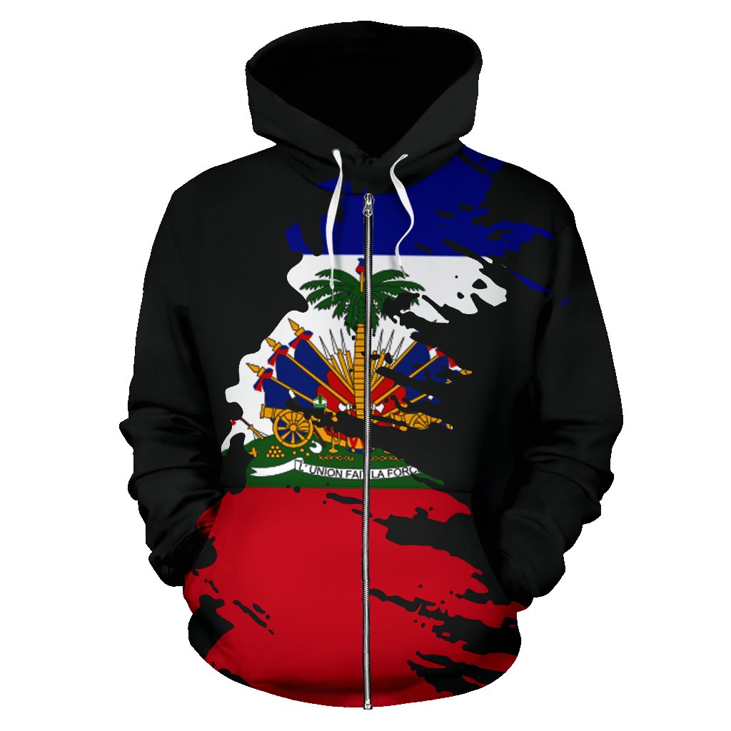 Haiti Flag Painting Zip Up Hoodie - Wonder Print Shop
