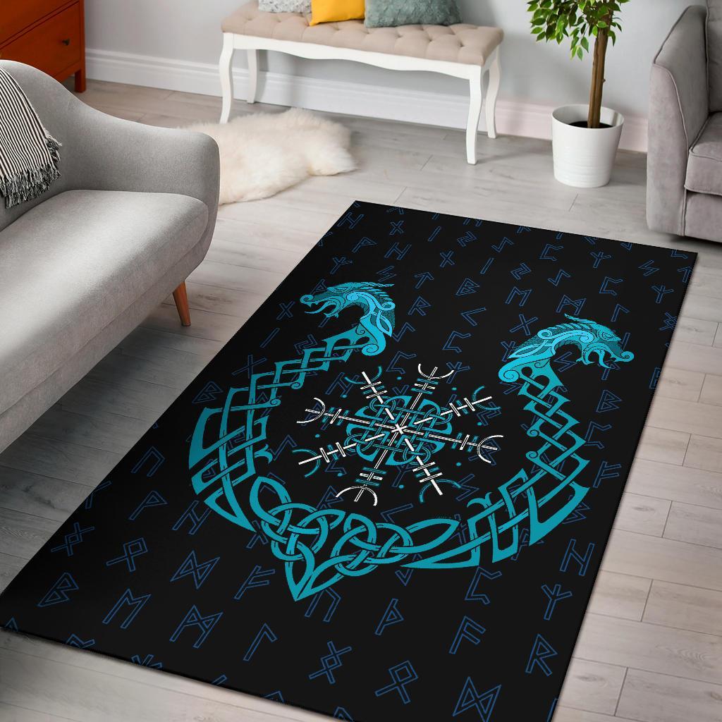 Viking Area Rug, Aegishjalmur Helm Of Awe Blue Edition RLT12 - Wonder Print Shop