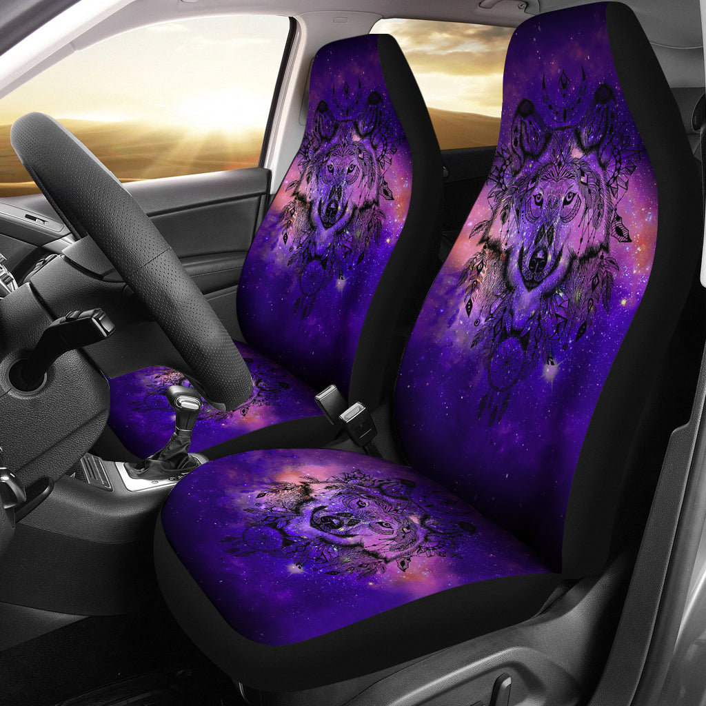 Black Wolf In Galaxy Car Seat Covers LT10 - Wonder Print Shop
