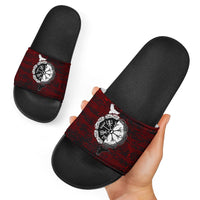 viking-slide-sandals-raven-of-odin-and-symbol-viking-on-blood-background