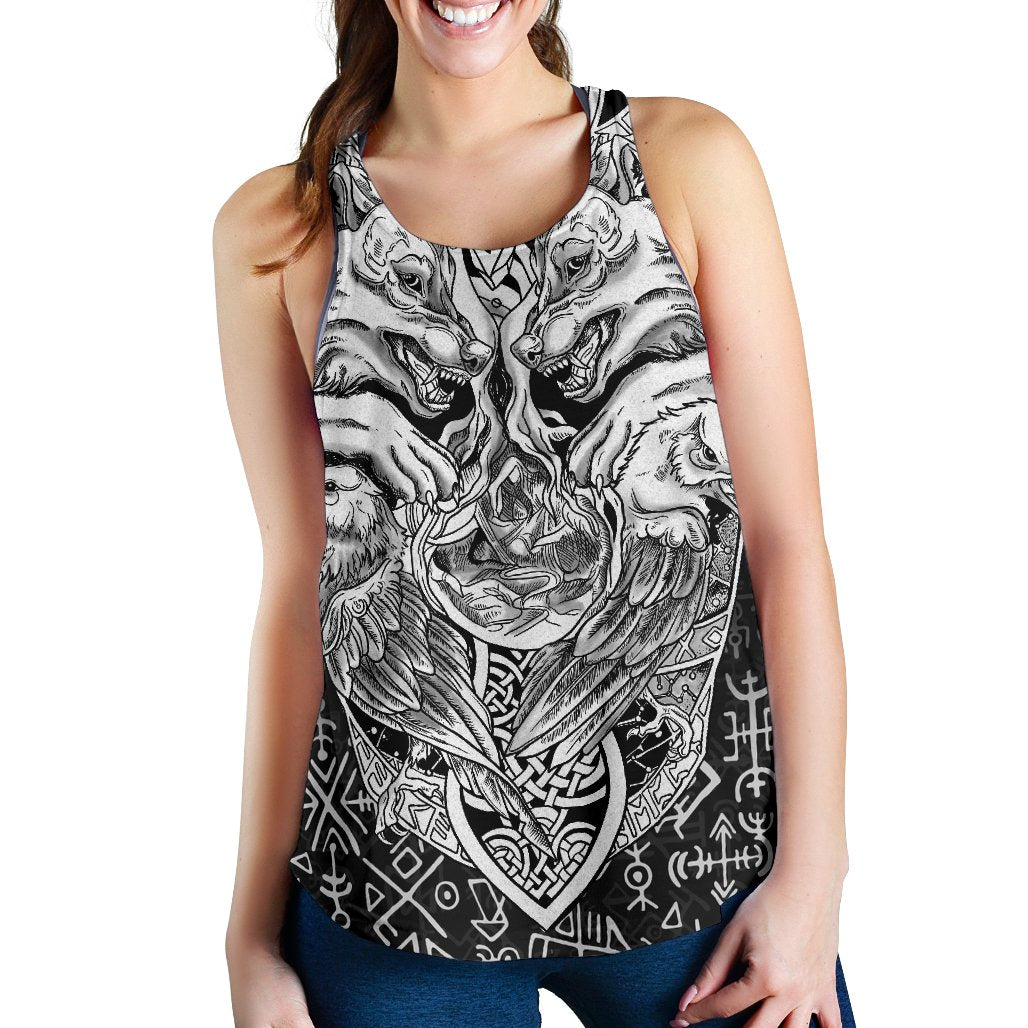 Viking Women's Racerback Tank Wolf and Raven Special RLT12 - Wonder Print Shop