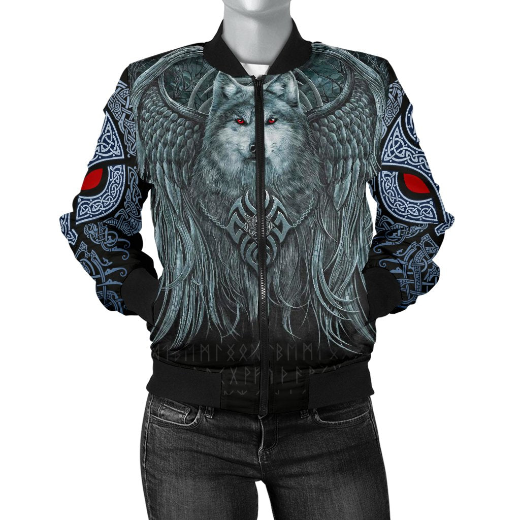 Viking Women's Bomber Jacket, Spiral Wolf Spirit RLT12 - Wonder Print Shop