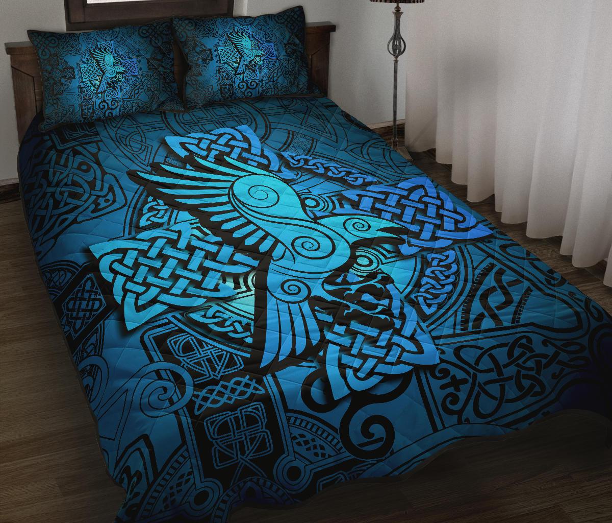 Viking Quilt Bed Set - Raven Odin Celtic Cyan RLT12 - Wonder Print Shop