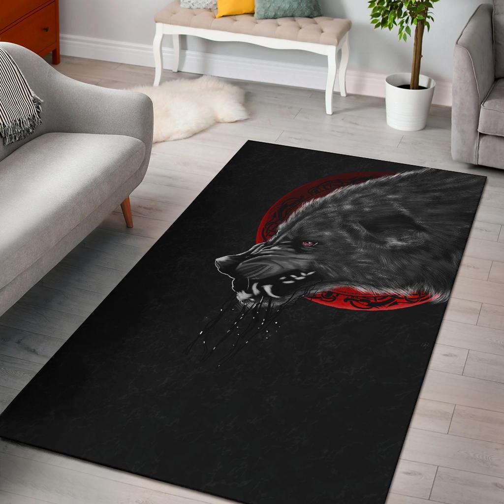 Viking Area Rug Wolf and Blood Moon RLT12 - Wonder Print Shop