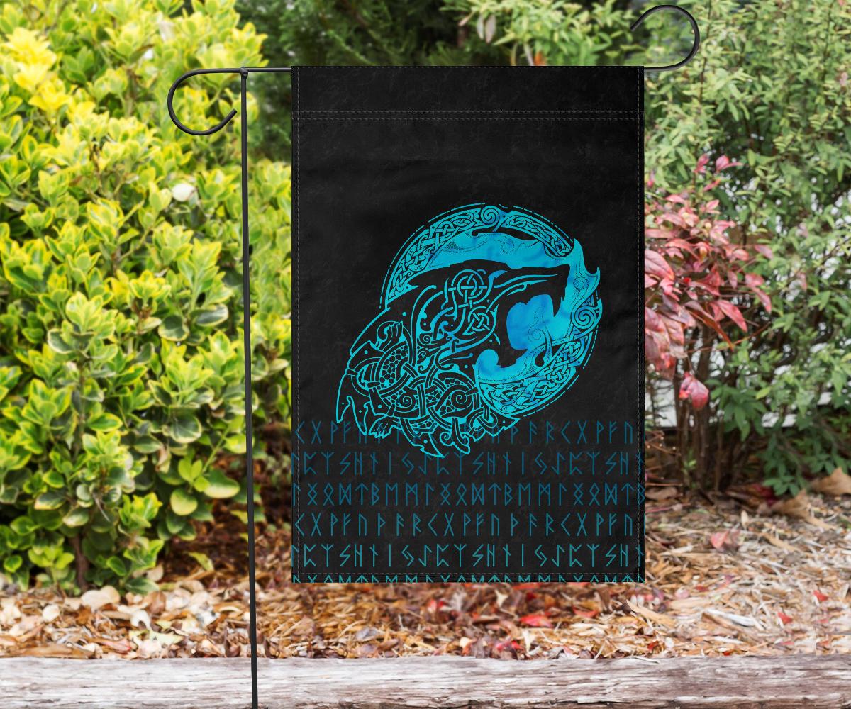 Viking Flag Fenrir Wolf Cyan RLT12 - Wonder Print Shop
