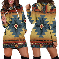 Blue Diamond Triangles Native American Hoodie Dress LT10 - Wonder Print Shop