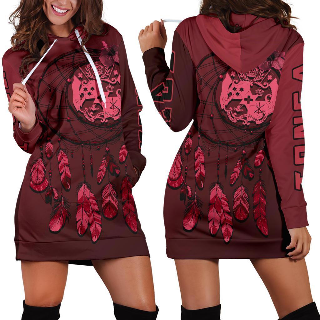 tonga-hoodie-dress-tonga-coat-of-arms-dreamcatcher-red-version
