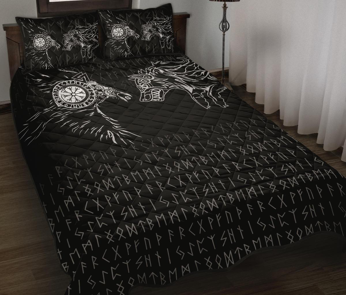 Viking Quilt Bed Set - Raven and Wolf Special Tattoo RLT12 - Wonder Print Shop