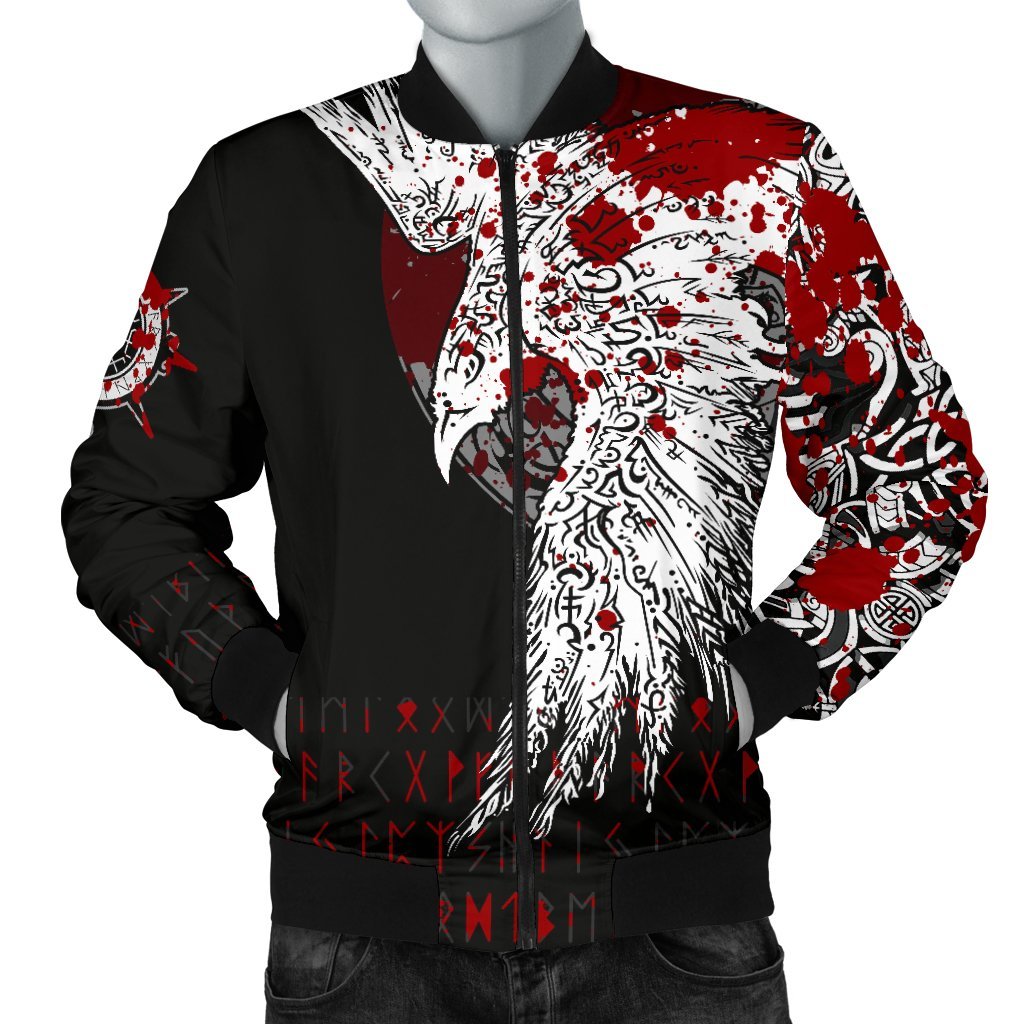 Viking Men's Bomber Jacket - Mystical Raven Tattoo Blood RLT12 - Wonder Print Shop