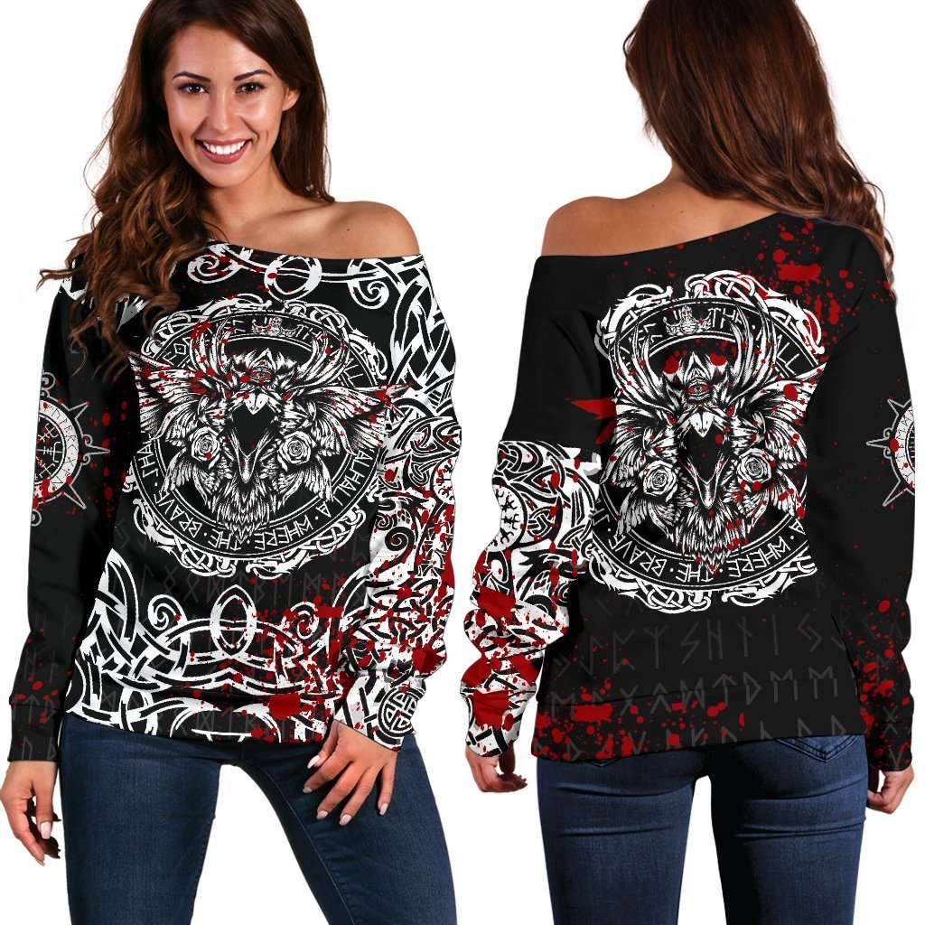 Viking Off Shoulder Sweater, Raven Blood RLT12 - Wonder Print Shop