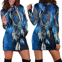 Blue Galaxy Dreamcatcher Native American Hoodie Dress LT10 - Wonder Print Shop
