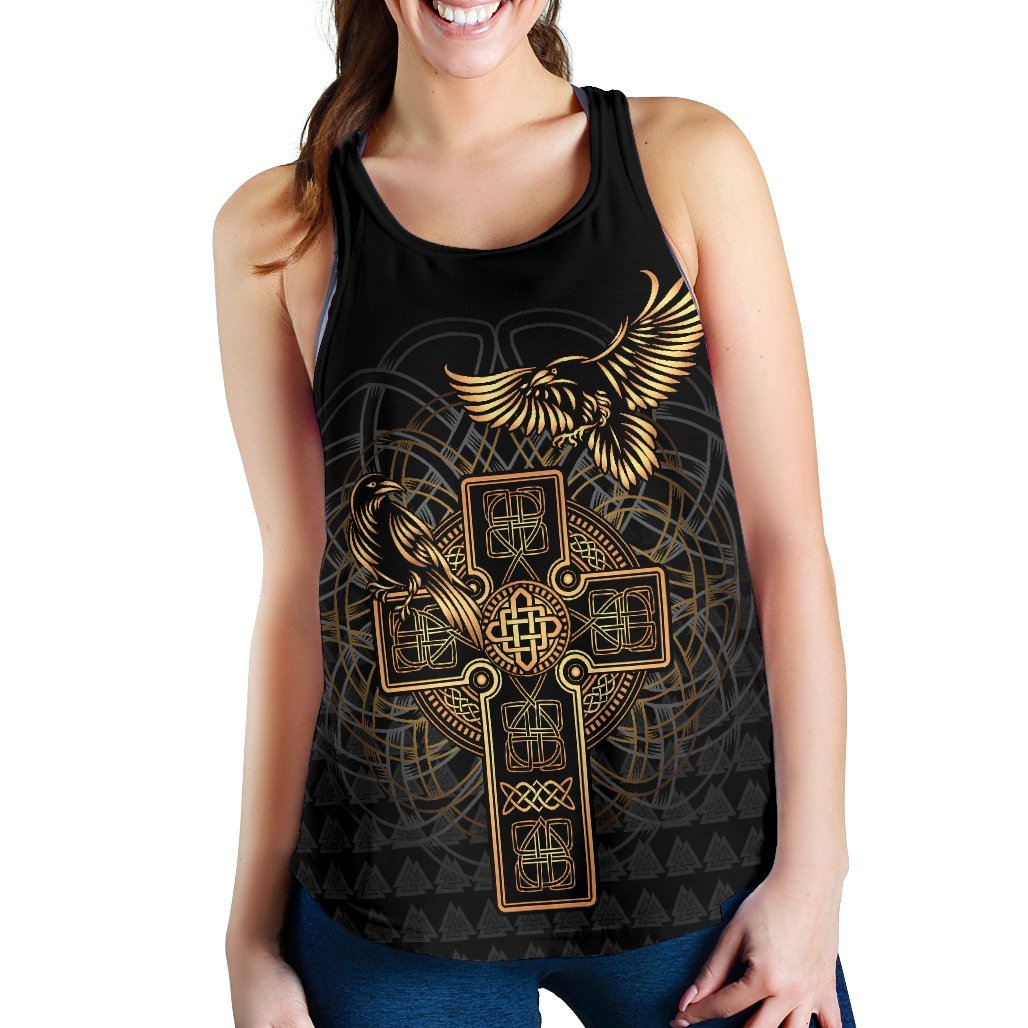 Viking Women's Racerback Tank - Odin's Celtic Raven Tattoo RLT12 - Wonder Print Shop
