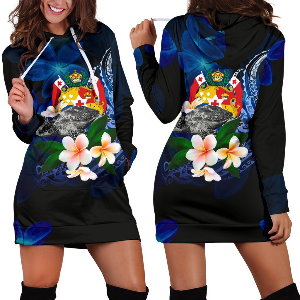 tonga-polynesian-womens-hoodie-dress-turtle-with-plumeria-flowers