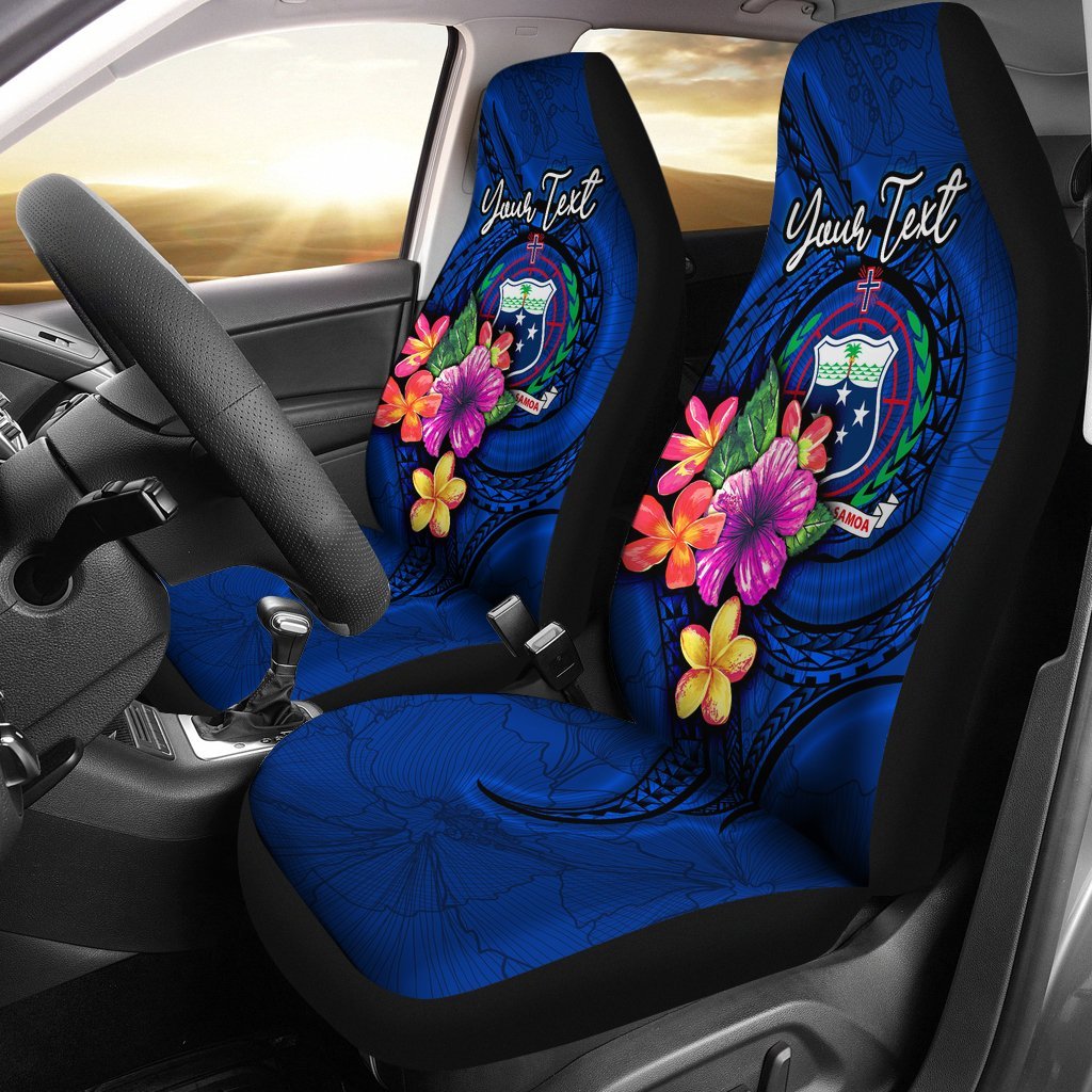 samoa-polynesian-custom-personalised-car-seat-covers-floral-with-seal-blue