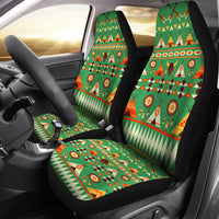 Green seat covers with multicolor bison pattern, front car seats (LT10 set)