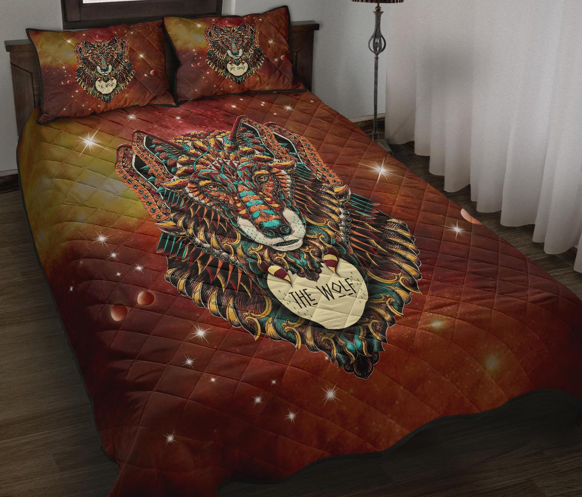 Brown Galaxy Wolf Native American Quilt Bed Set LT10 - Wonder Print Shop