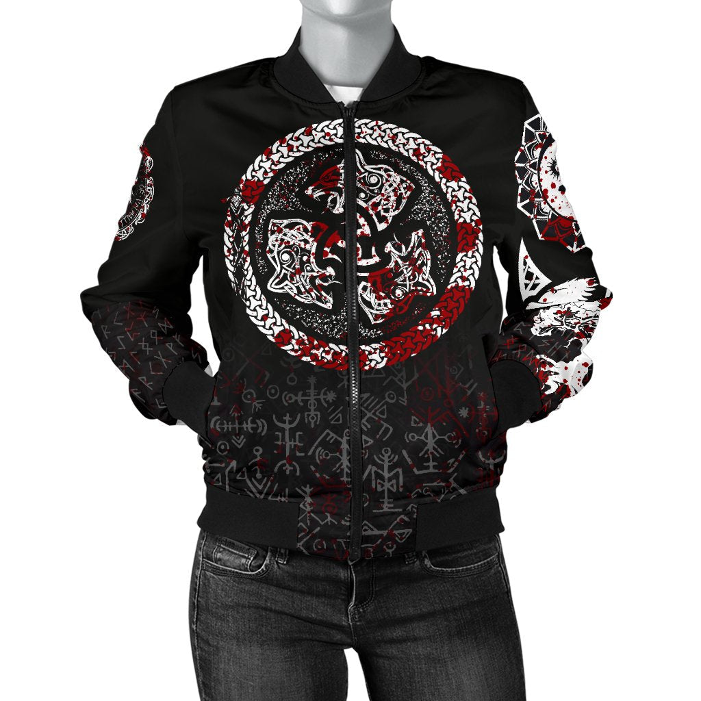 Viking Women's Bomber Jacket - Fierce Blood Wolf Symbol Of A Viking Nordic RLT12 - Wonder Print Shop