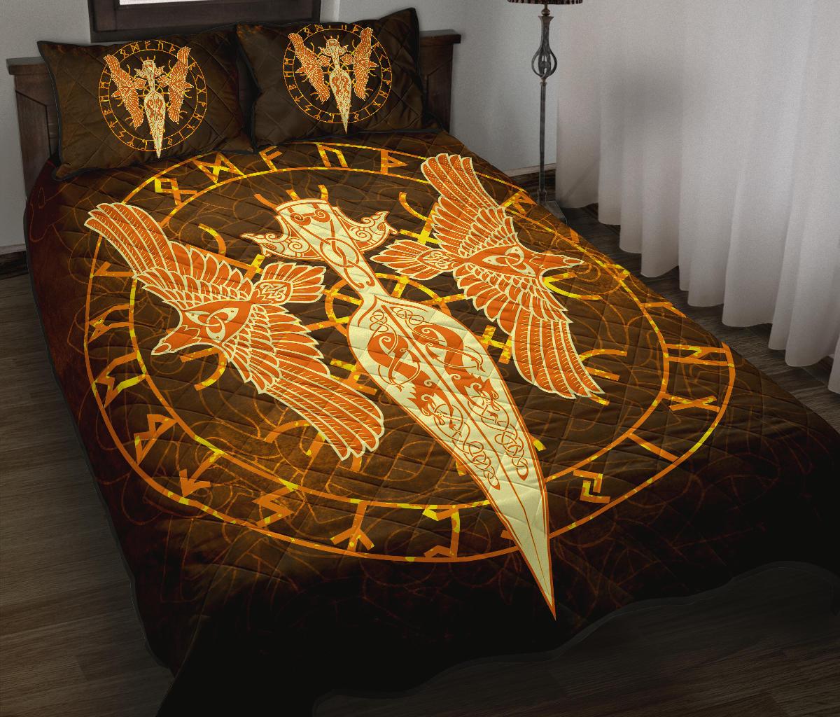 Viking Quilt Bed Set Gold Spear Of The God Odin - Gungnir and Two Gold Ravens RLT12 - Wonder Print Shop