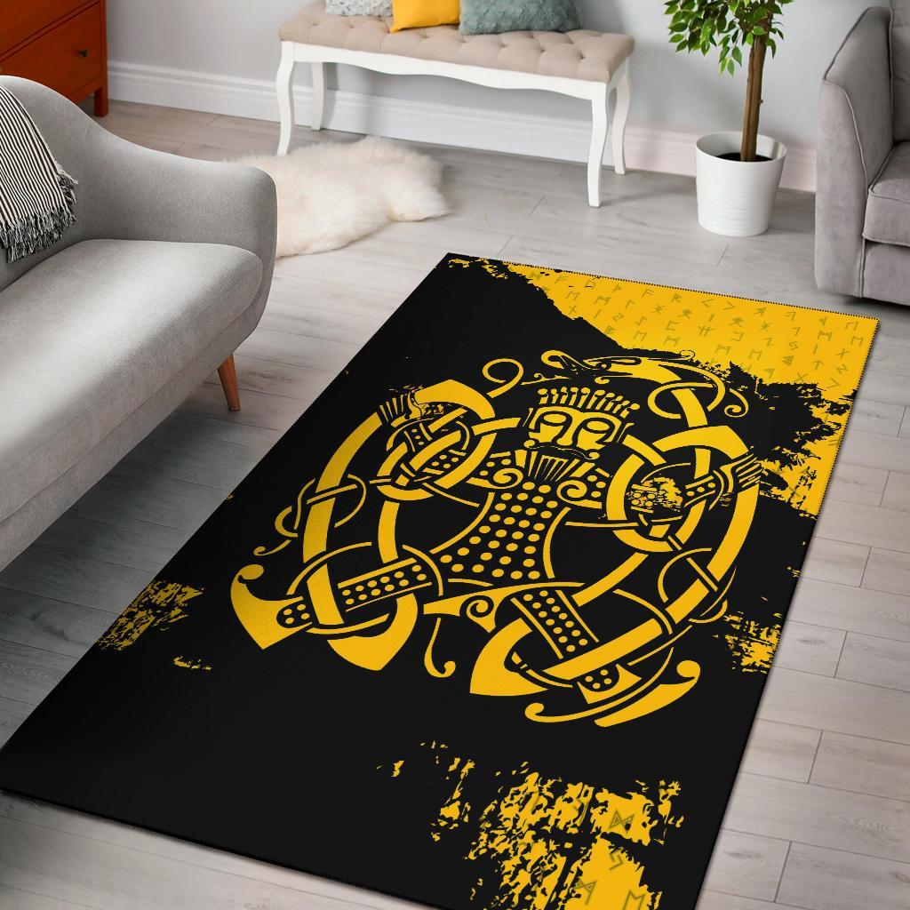 Viking Area Rug, Loki Bound Triskele Rune Gold RLT12 - Wonder Print Shop