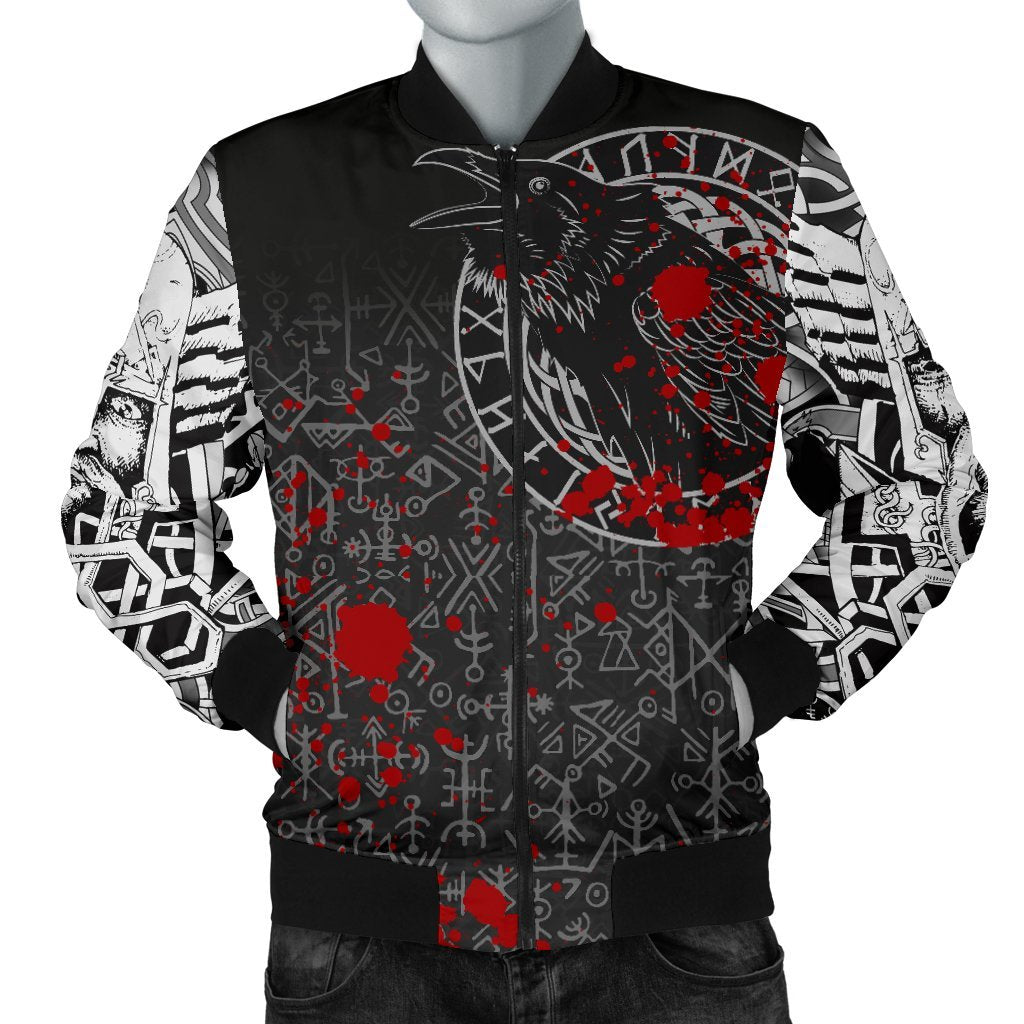 Viking Men's Bomber Jacket - Odin Raven Rune Futhark Blood RLT12 - Wonder Print Shop