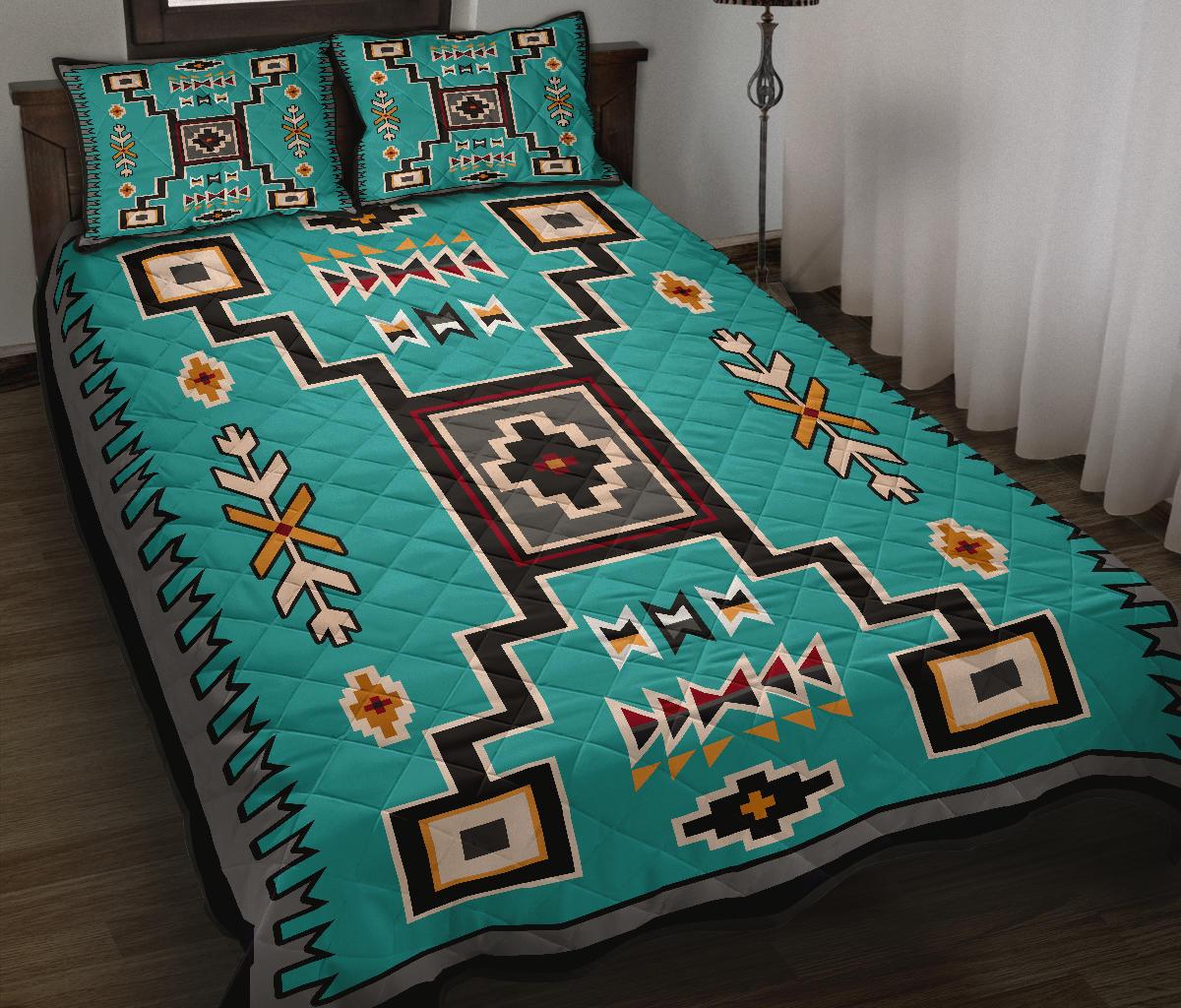 United Tribes Cyan Pattern Native American Quilt Bed Set LT10 - Wonder Print Shop