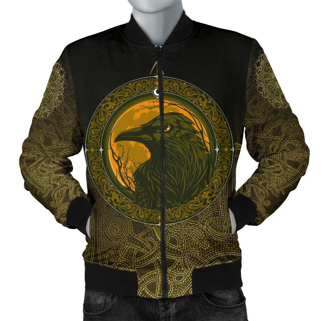 Viking Men's Bomber Jacket, Ethnic Odin Raven Gold RLT12 - Wonder Print Shop