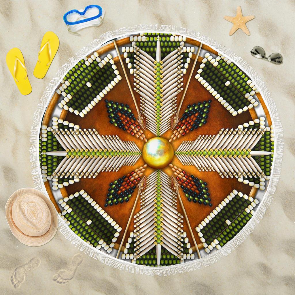 Mandala White Green Native American Design Beach Blanket LT10 - Wonder Print Shop
