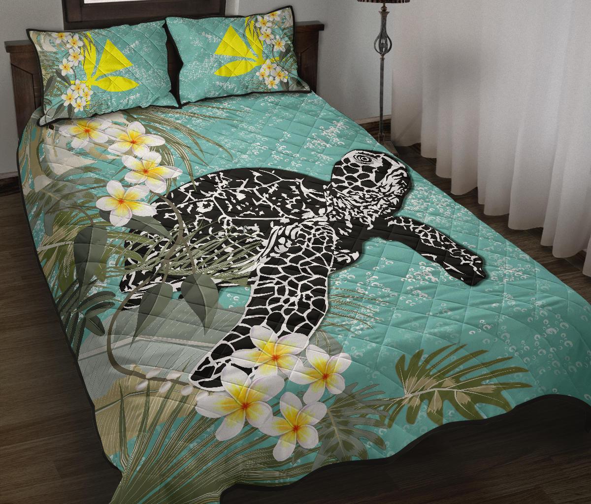 Hawaii Turtle Sea Plumeria Quilt Bed Set - Wonder Print Shop