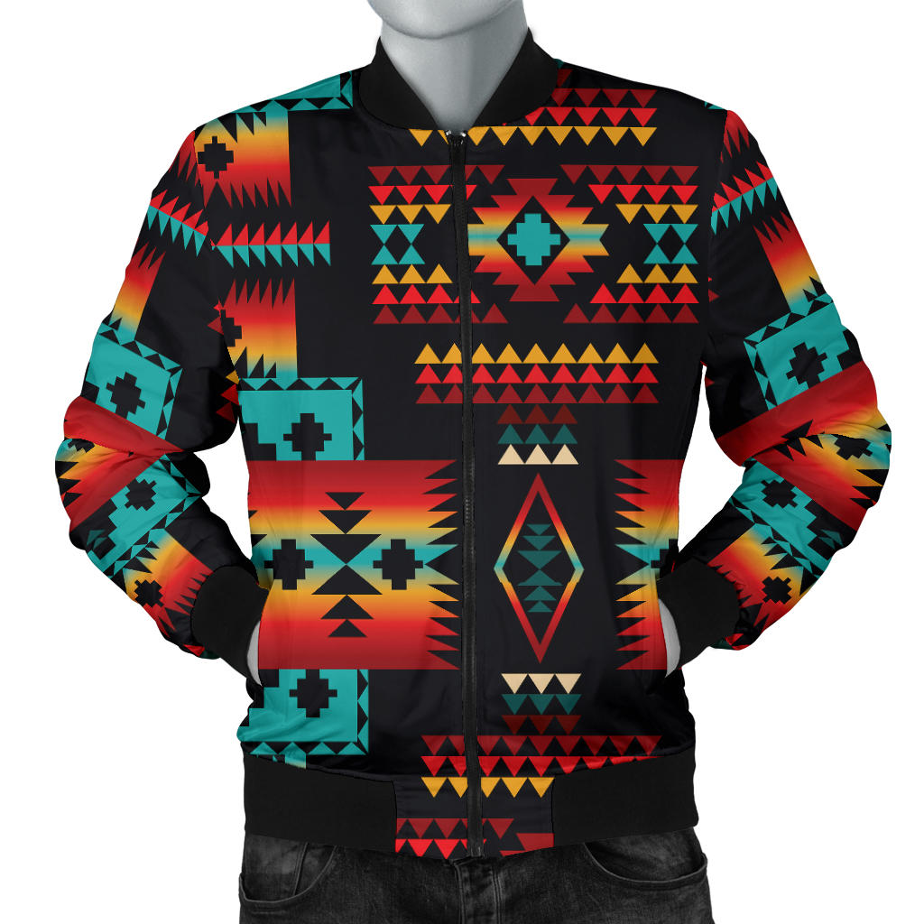 Navy Native Tribes Pattern Native American Bomber Jacket LT10 - Wonder Print Shop