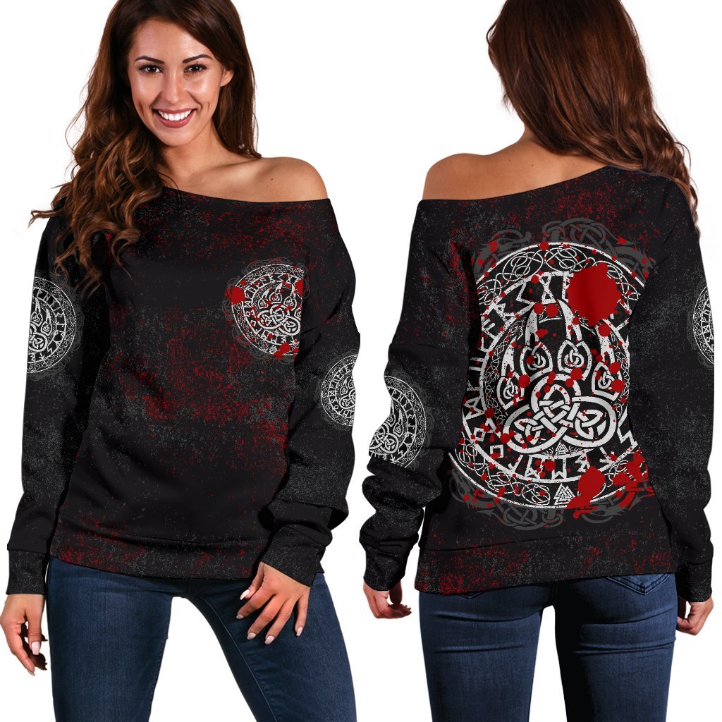 Viking Women's Off Shoulder Sweater - Viking Bear Claws Blood Tattoo RLT12 - Wonder Print Shop