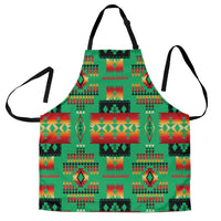 Green Native American pattern apron with multicolor geometric blocks and pockets