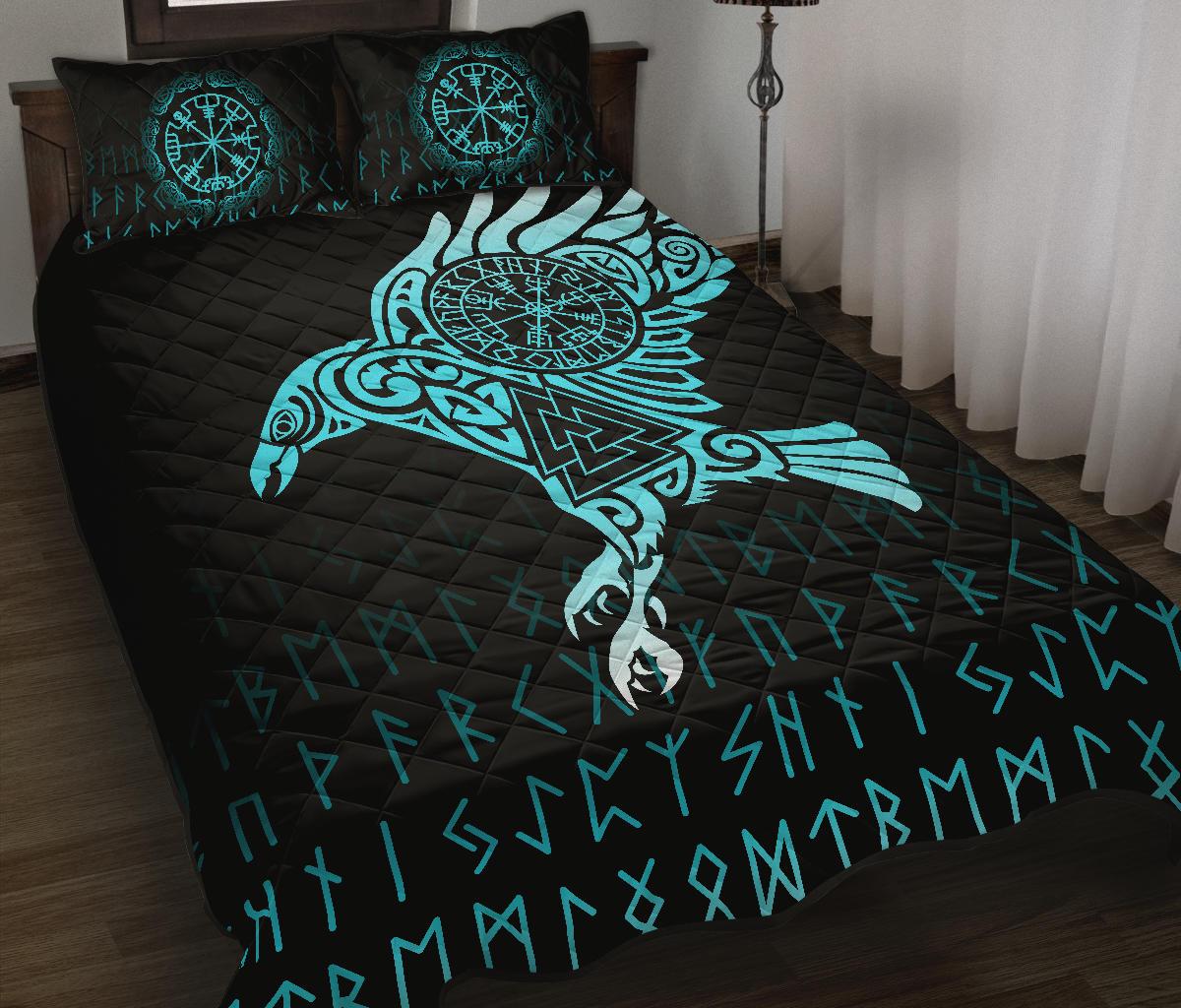 Viking Quilt Bed Set Raven Tattoo - Cyan RLT12 - Wonder Print Shop