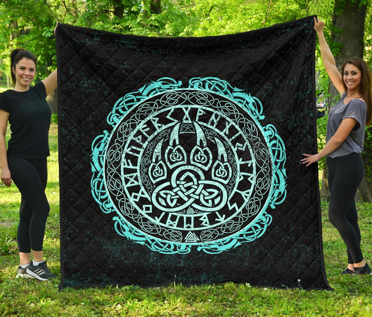 Viking Premium Quilt - Viking Bear Claws Cyan Tattoo RLT12 - Wonder Print Shop
