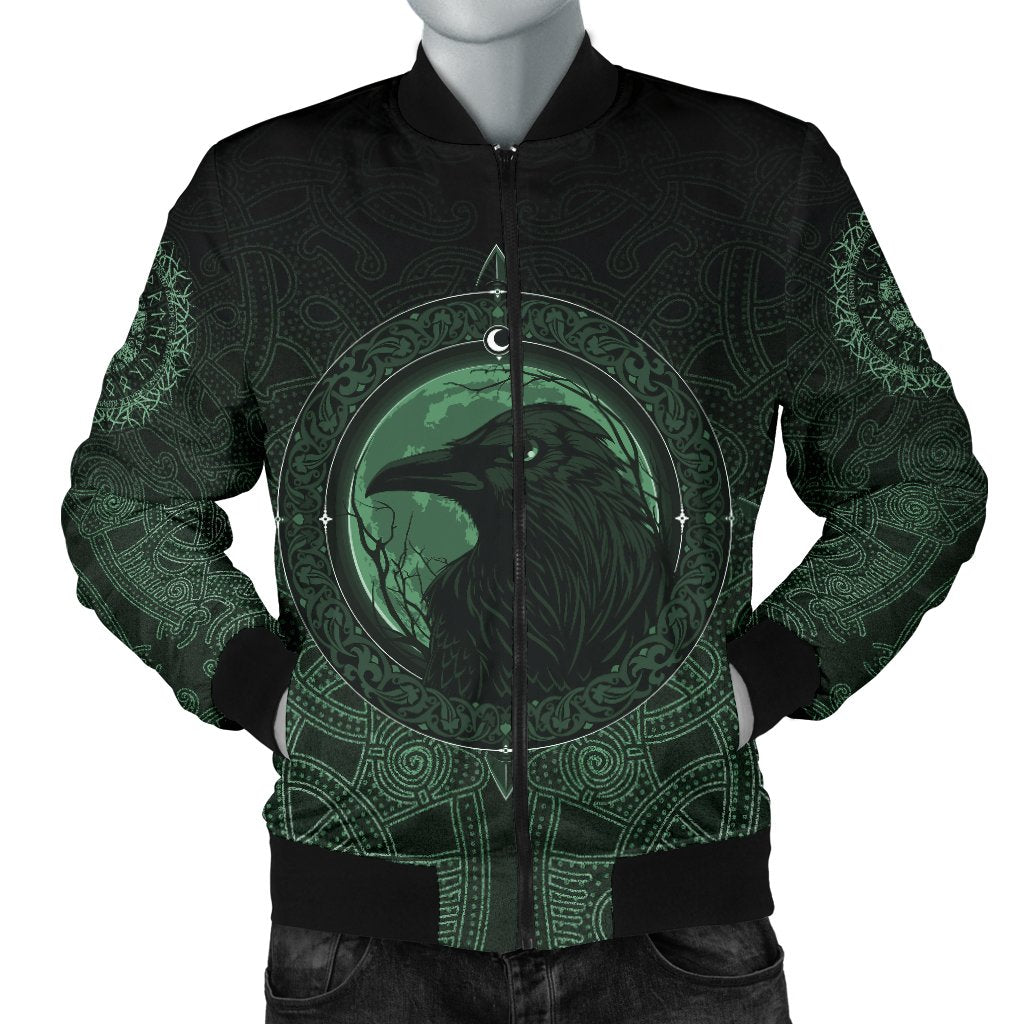 Viking Men's Bomber Jacket, Ethnic Odin Raven Green RLT12 - Wonder Print Shop