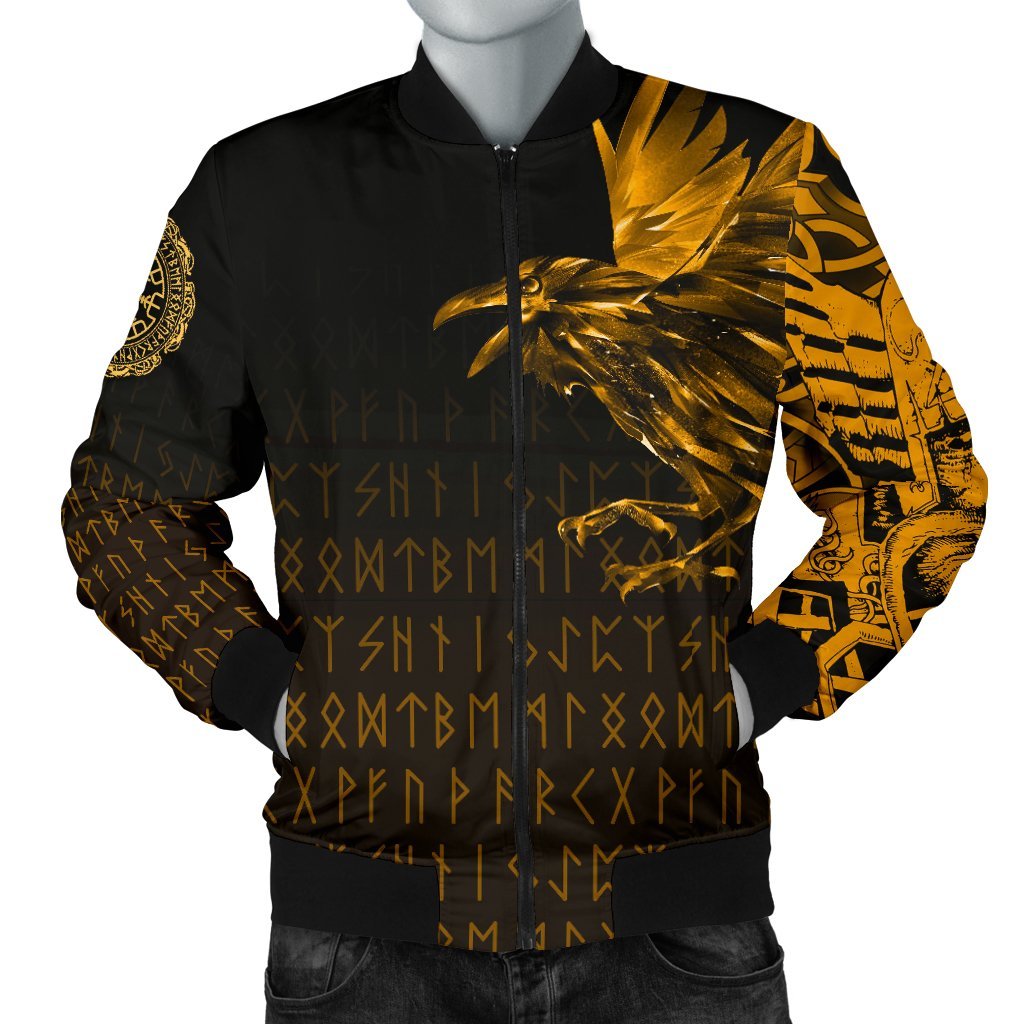 Viking Men's Bomber Jacket - The Raven Of Odin Rune, Gold RLT12 - Wonder Print Shop
