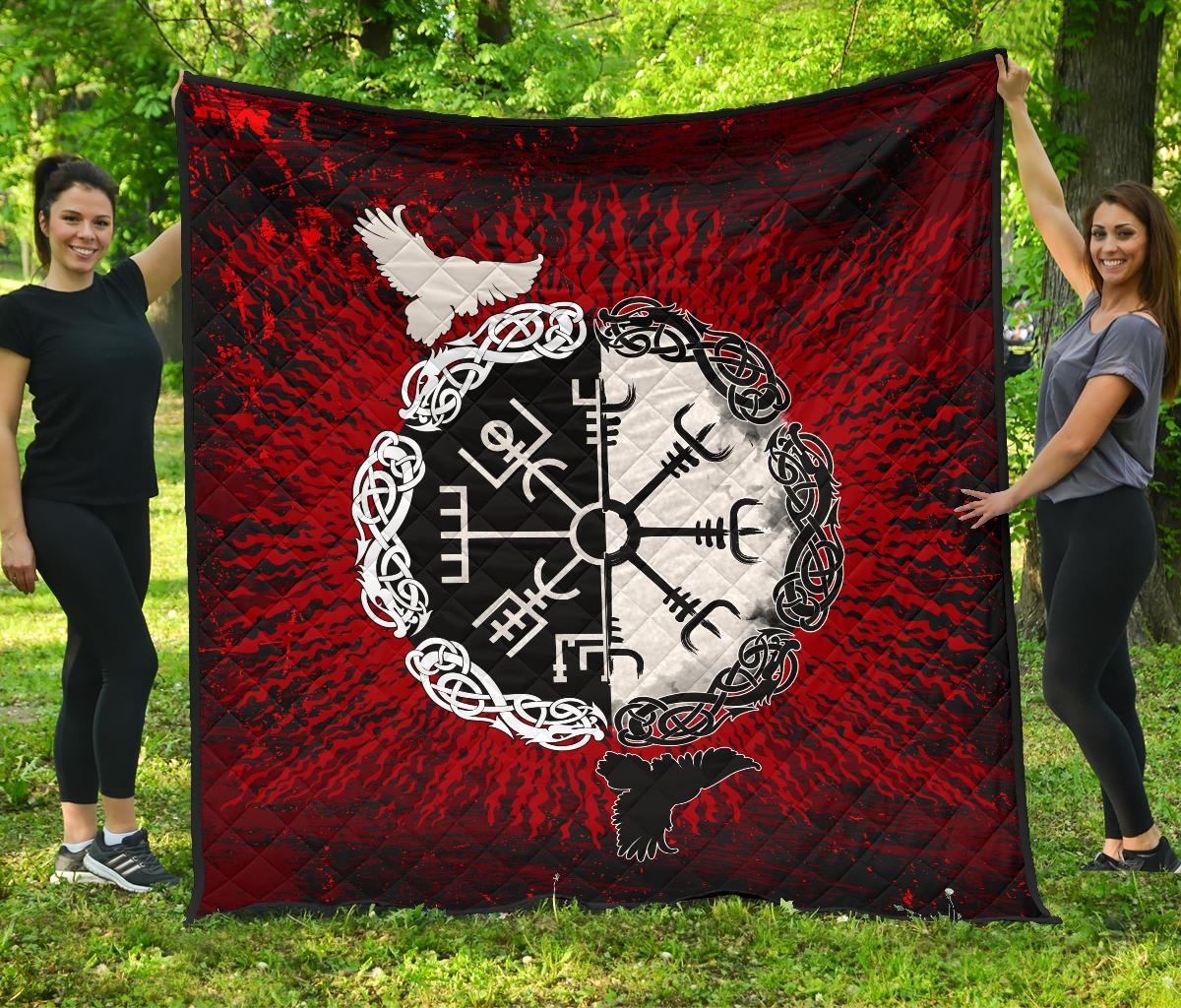 Viking Premium Quilt Raven Of Odin and Symbol Viking On Blood Background RLT12 - Wonder Print Shop