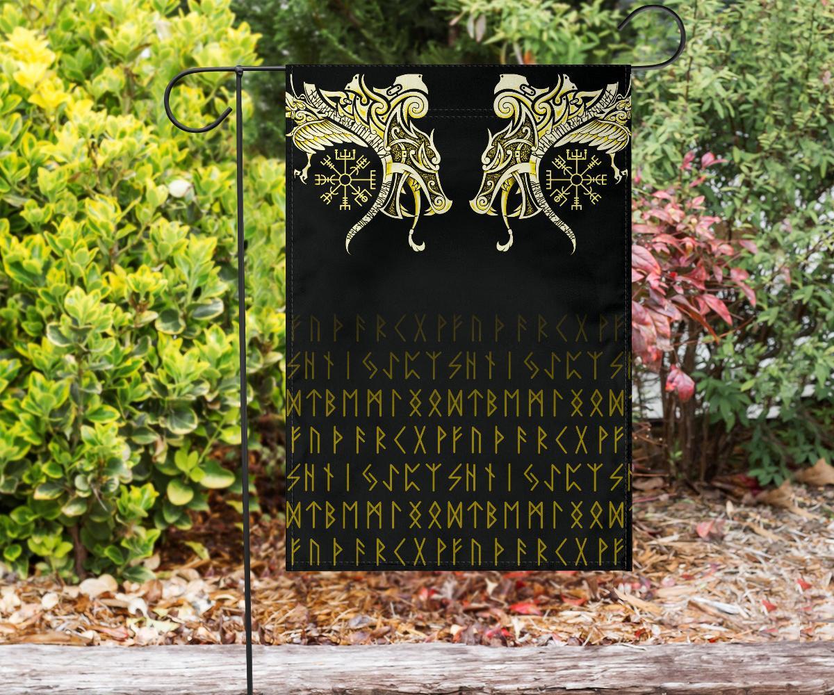 Viking Flag, Fenrir Raven and Vegvisir Tattoo Yellow RLT12 - Wonder Print Shop