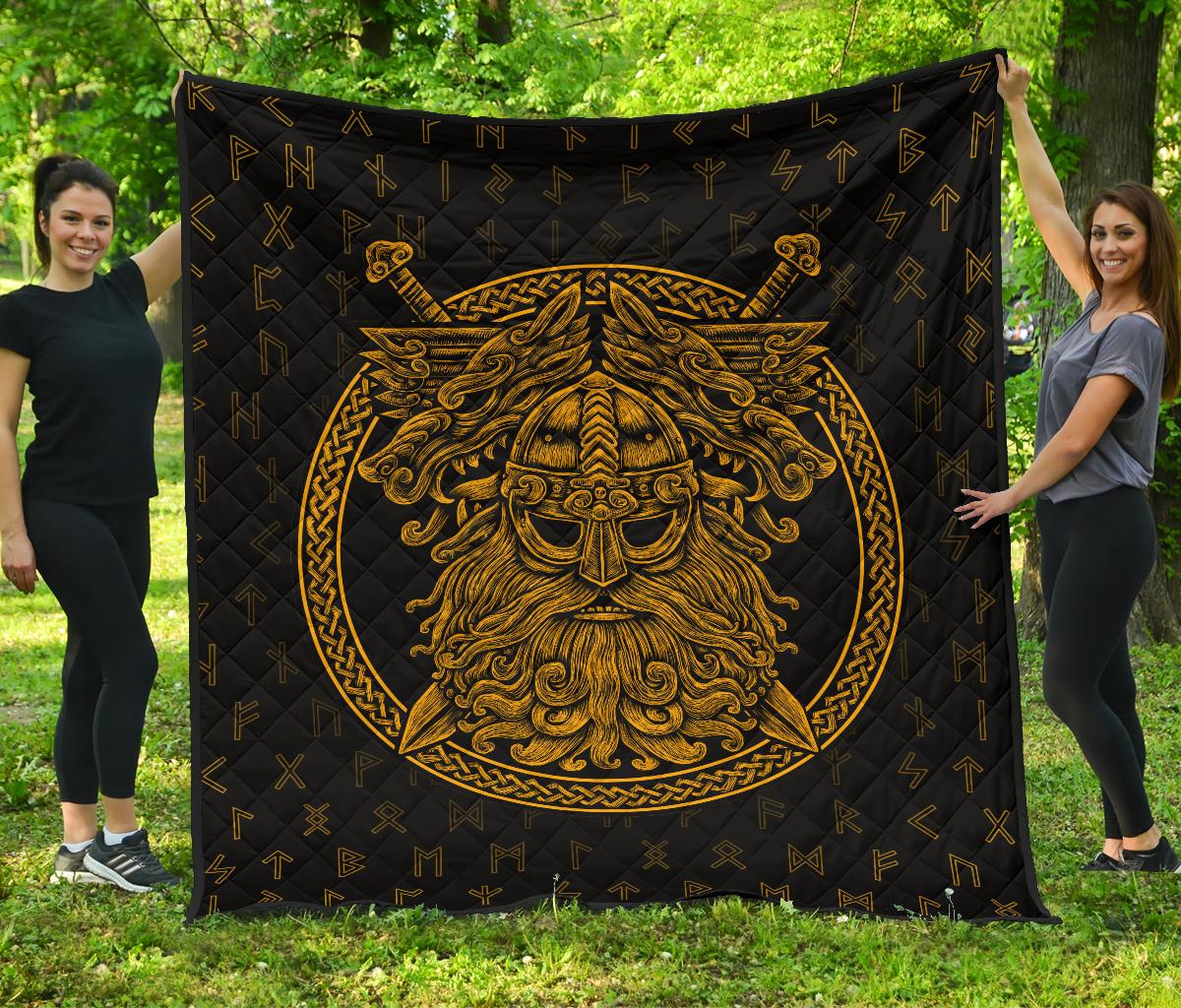 Viking Norse God Odin Wolfs Swords Premium Quilt RLT12 - Wonder Print Shop