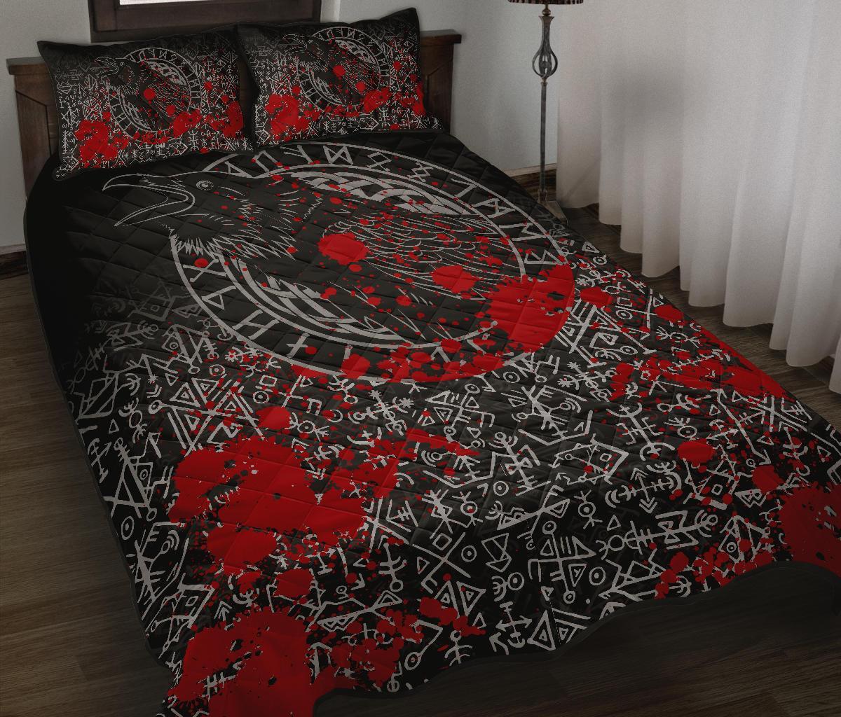 Viking Quilt Bed Set - Odin Raven Rune Futhark Blood RLT12 - Wonder Print Shop
