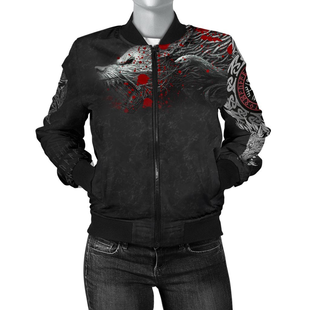 Viking Women's Bomber Jacket, Fenrir Blood RLT12 - Wonder Print Shop