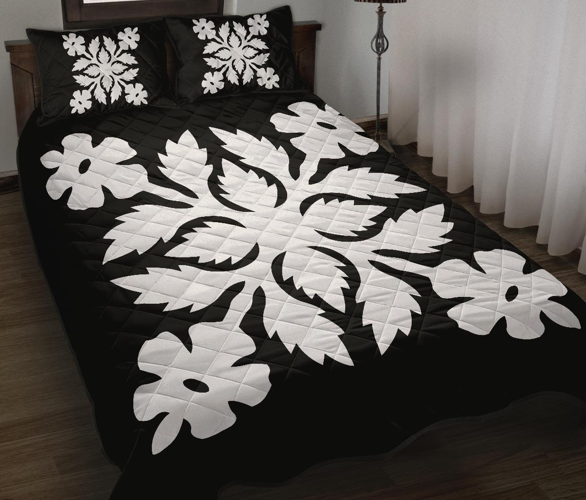 Hawaiian Quilt Bed Set Royal Pattern - Black and White - B2 Style - Wonder Print Shop