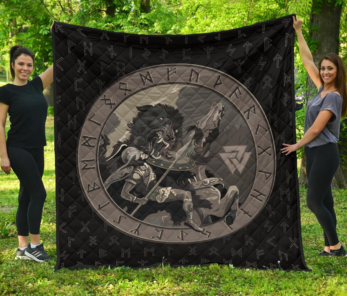 Viking Ragnarok Battle God Odin Wolf Fenrir Premium Quilt RLT12 - Wonder Print Shop