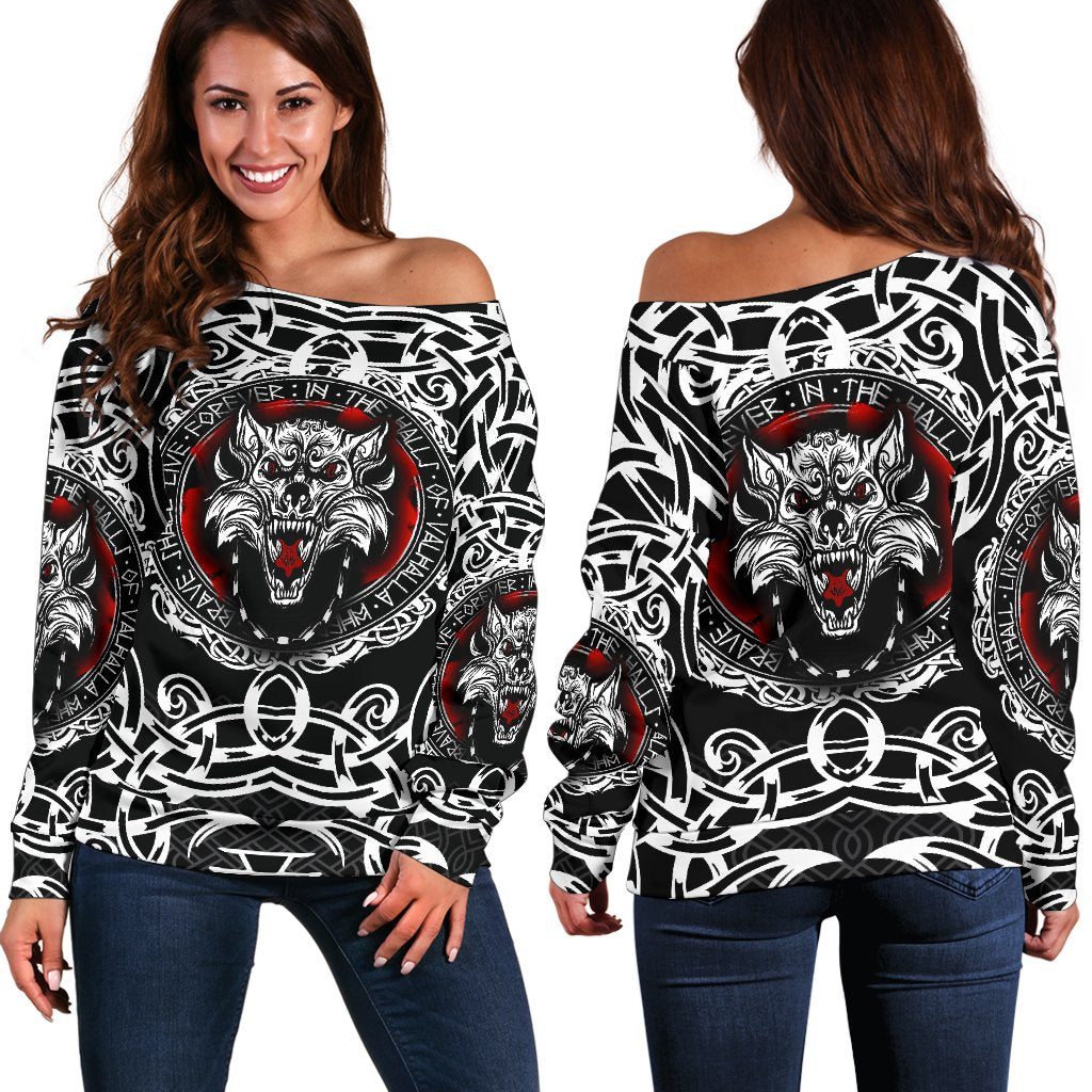 Viking Off Shoulder Sweater, Fenrir Wolf RLT12 - Wonder Print Shop