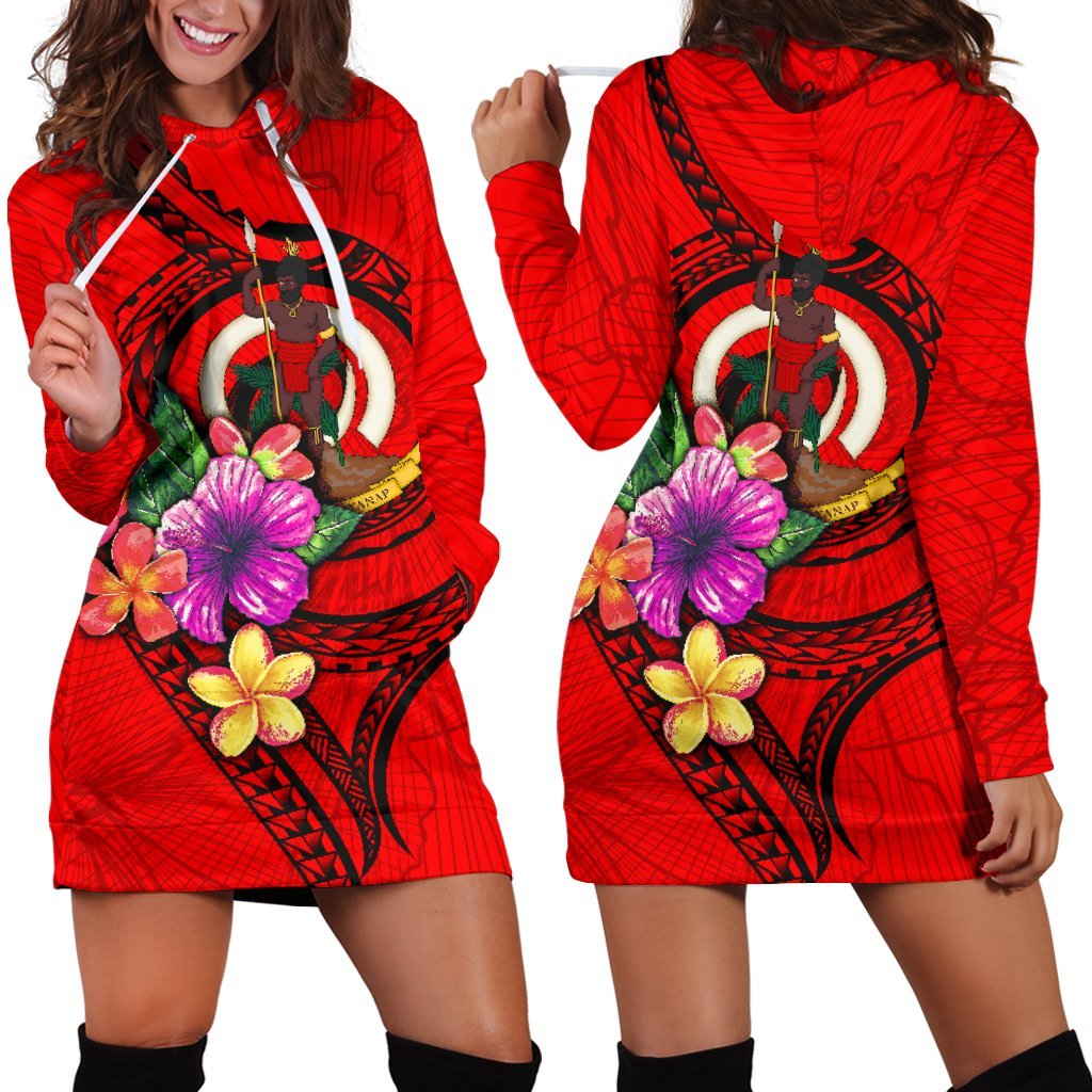 vanuatu-polynesian-womens-hoodie-dress-floral-with-seal-red