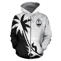 Guam Zip Up Hoodie Guam Coat of Arms Coconut Tree Black White - Wonder Print Shop