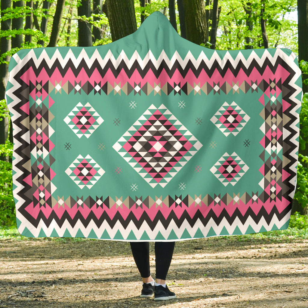 native-american-ethnic-geometric-pink-pattern-hooded-blanket