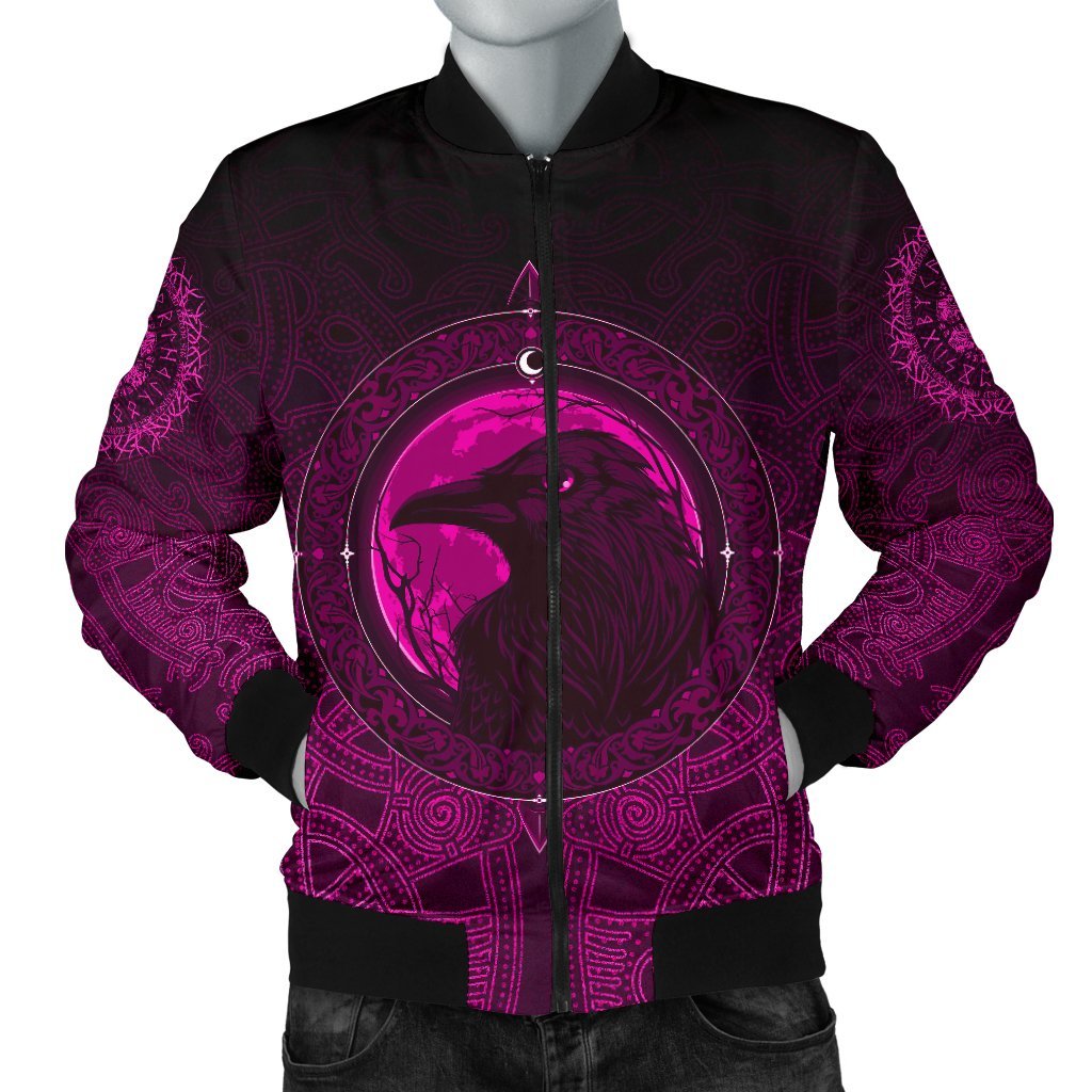 Viking Men's Bomber Jacket, Ethnic Odin Raven Pink RLT12 - Wonder Print Shop