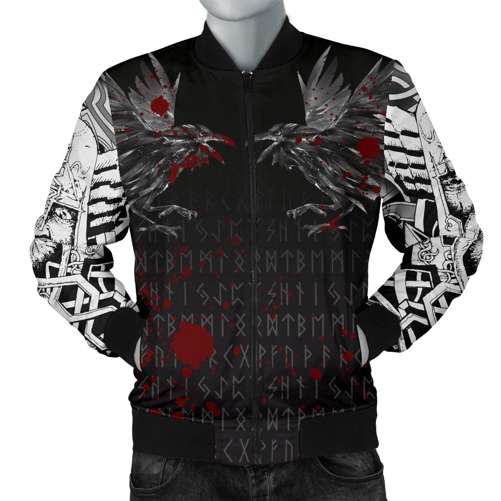 Viking Men's Bomber Jacket - Odin Huginn and Muninn Rune Blood RLT12 - Wonder Print Shop