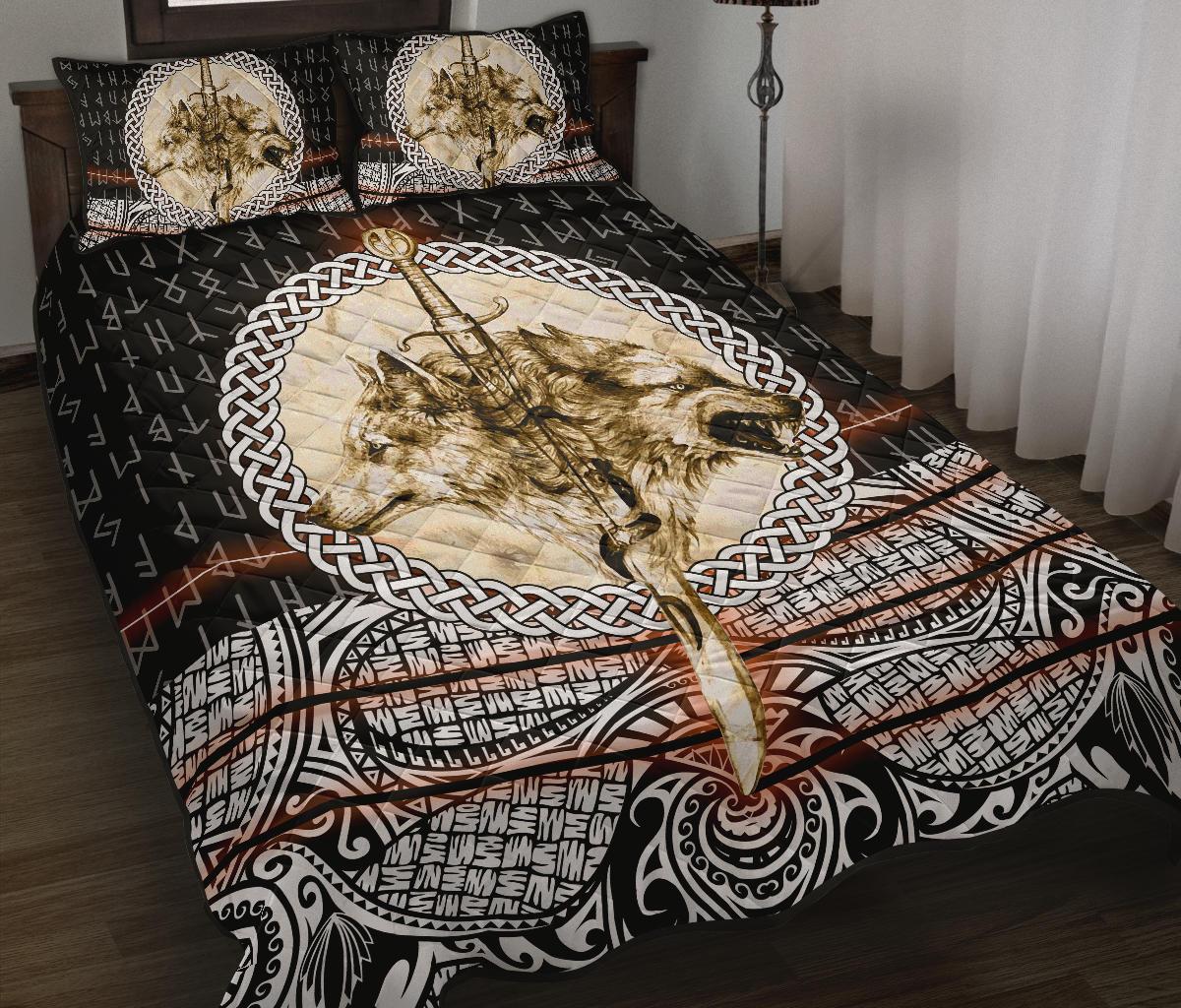 Viking Quilt Bed Set - Wolf and Vikings Tattoo 3D RLT12 - Wonder Print Shop